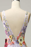 A Line Deep V Neck Lavender Long Ball Dress with Appliques
