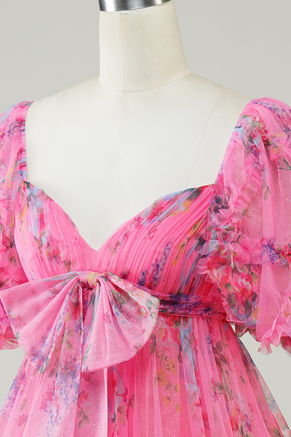 Hot Pink Printed Cute Homecoming Dress with Bow