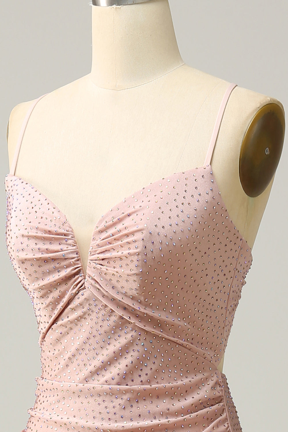 Mermaid Spaghetti Straps Blush Long Ball Dress with Beading