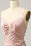 Mermaid Spaghetti Straps Blush Long Ball Dress with Beading