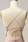 Mermaid Spaghetti Straps Blush Long Ball Dress with Beading