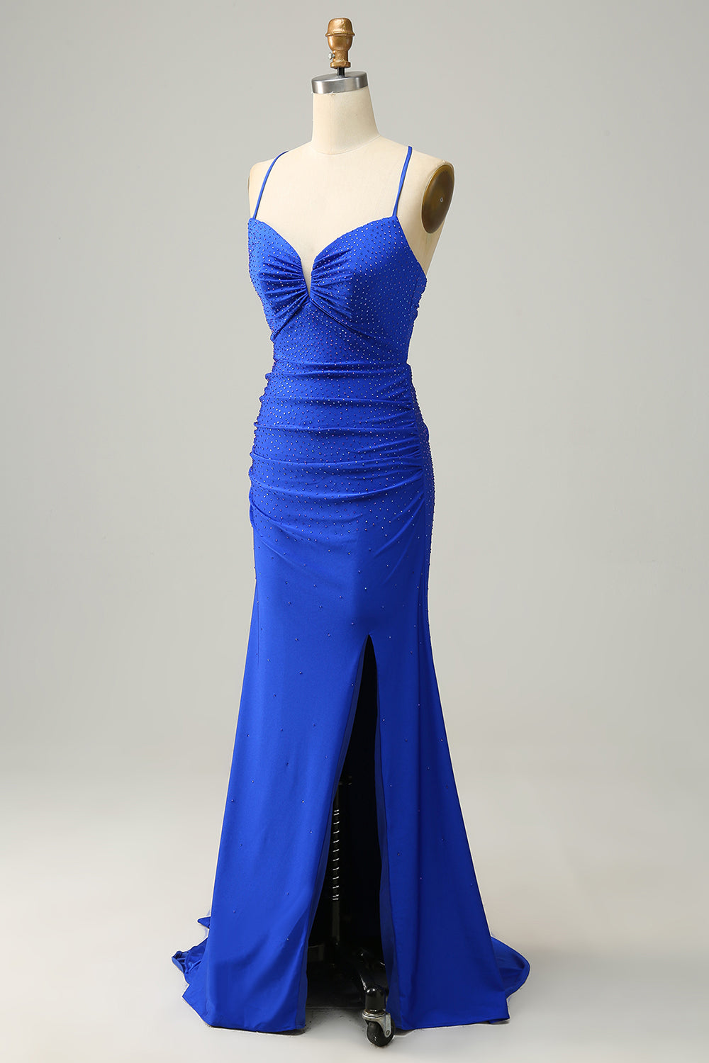 Mermaid Spaghetti Straps Royal Blue Long Ball Dress with Beading