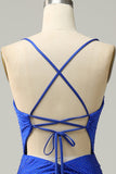 Mermaid Spaghetti Straps Royal Blue Long Ball Dress with Beading