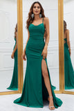 Mermaid Spaghetti Straps Dark Green Long Ball Dress with Criss Cross Back