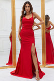 Mermaid Spaghetti Straps Red Long Ball Dress with Criss Cross Back