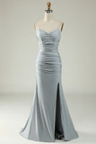 Mermaid Spaghetti Straps Grey Plus Size Ball Dress with Criss Cross Back