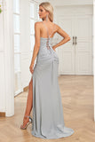 Mermaid Spaghetti Straps Grey Long Ball Dress with Criss Cross Back