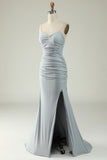 Mermaid Spaghetti Straps Grey Plus Size Ball Dress with Criss Cross Back