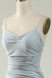 Mermaid Spaghetti Straps Grey Plus Size Ball Dress with Criss Cross Back