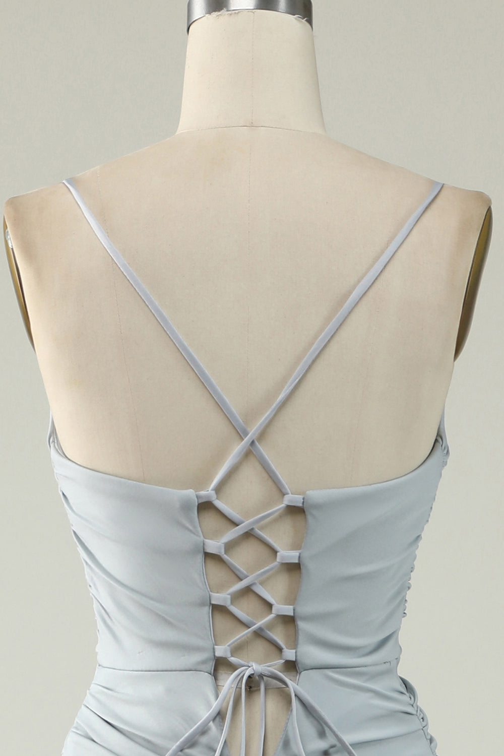 Mermaid Spaghetti Straps Grey Plus Size Ball Dress with Criss Cross Back