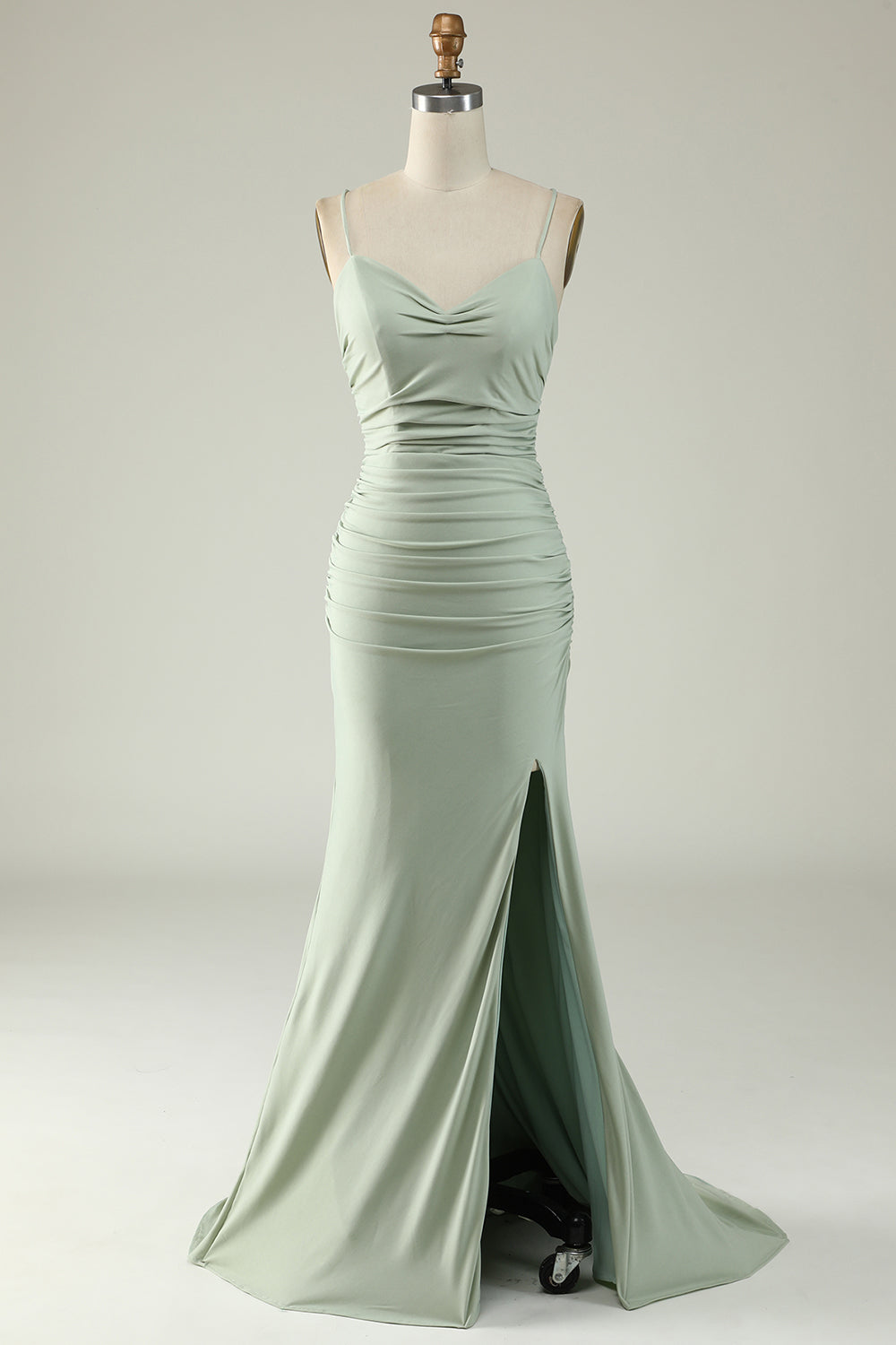 Mermaid Spaghetti Straps Grey Plus Size Ball Dress with Criss Cross Back