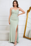 Mermaid Spaghetti Straps Light Green Plus Size Ball Dress with Criss Cross Back