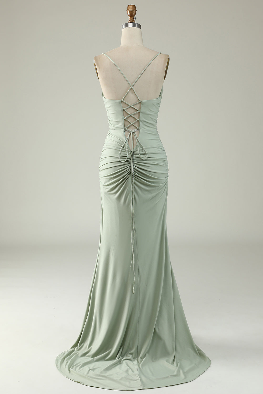 Mermaid Spaghetti Straps Grey Plus Size Ball Dress with Criss Cross Back