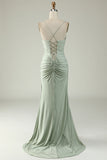 Mermaid Spaghetti Straps Grey Plus Size Ball Dress with Criss Cross Back