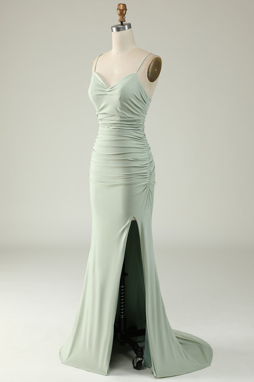 Mermaid Spaghetti Straps Grey Plus Size Ball Dress with Criss Cross Back