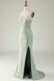 Mermaid Spaghetti Straps Grey Plus Size Ball Dress with Criss Cross Back