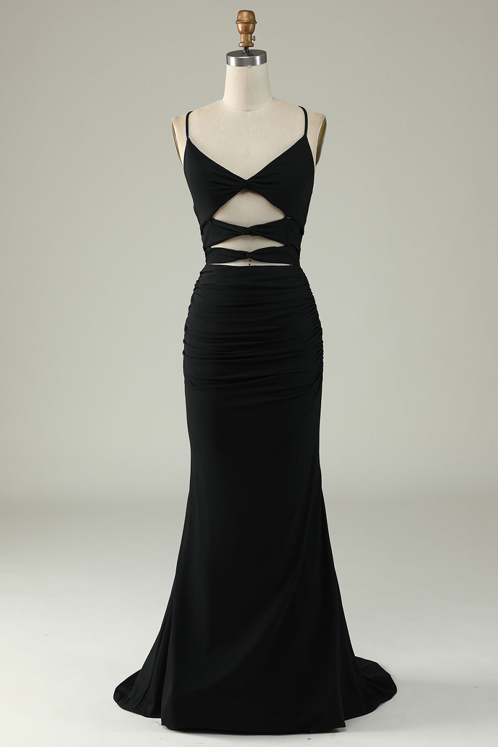 Mermaid Spaghetti Straps Black Plus Size Ball Dress with Keyhole