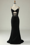 Mermaid Spaghetti Straps Black Plus Size Ball Dress with Keyhole