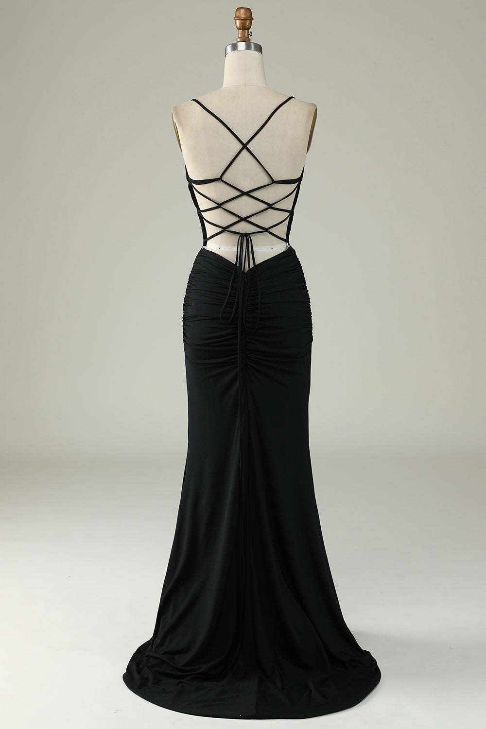 Mermaid Spaghetti Straps Black Plus Size Ball Dress with Keyhole