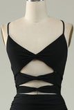 Mermaid Spaghetti Straps Grey Blue Long Ball Dress with Keyhole