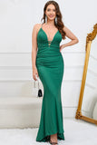 Mermaid Spaghetti Straps Dark Green Plus Size Ball Dress with Criss Cross Back