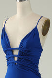 Mermaid Spaghetti Straps Royal Blue Plus Size Ball Dress with Criss Cross Back