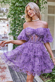 Off the Shoulder A Line Printed Cute Short Ball Dress