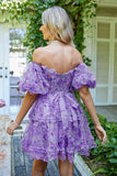 Off the Shoulder A Line Printed Cute Short Ball Dress