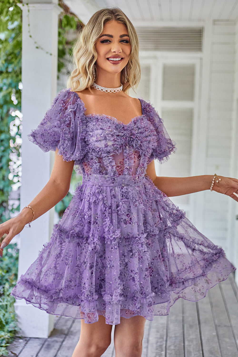 Off the Shoulder A Line Printed Cute Short Ball Dress