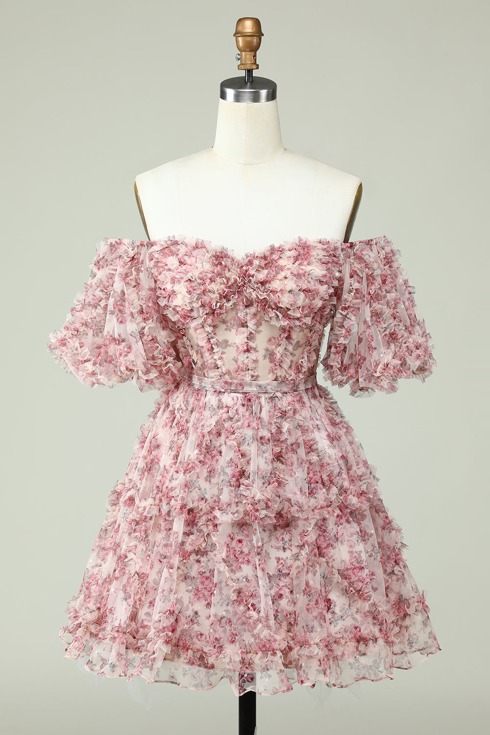 Off the Shoulder Cocktail Dress with Floral Print
