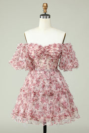 Off the Shoulder Cocktail Dress with Floral Print