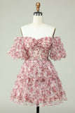 Off the Shoulder Cocktail Dress with Floral Print
