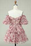 Off the Shoulder Cocktail Dress with Floral Print
