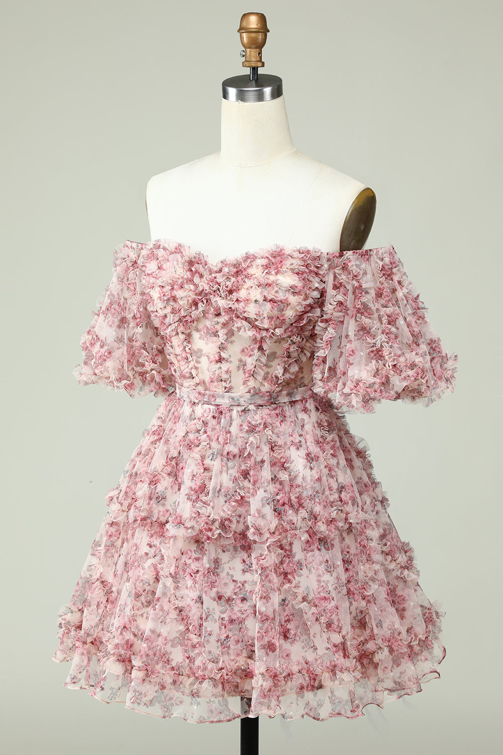 Off the Shoulder Cocktail Dress with Floral Print