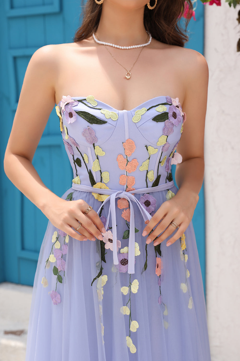 Lavender A Line Sweetheart Appliques Ball Dress with 3D Flower