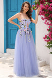 Lavender A Line Sweetheart Appliques Ball Dress with 3D Flower