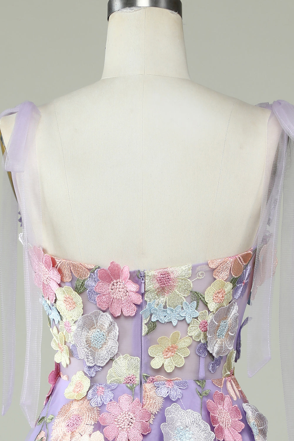 A Line Spaghetti Straps Purple Tea Length Ball Dress with 3D Flowers