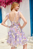 Purple A Line Cute Corset Cocktail Dress with 3D Flowers