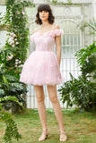 Pink Off the Shoulder Corset Cocktail Dress With Flowers