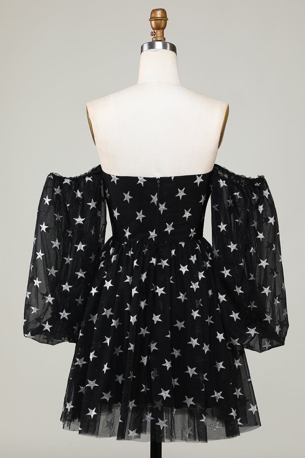 A Line Off the Shoulder Black Stars Short Cocktail Dress