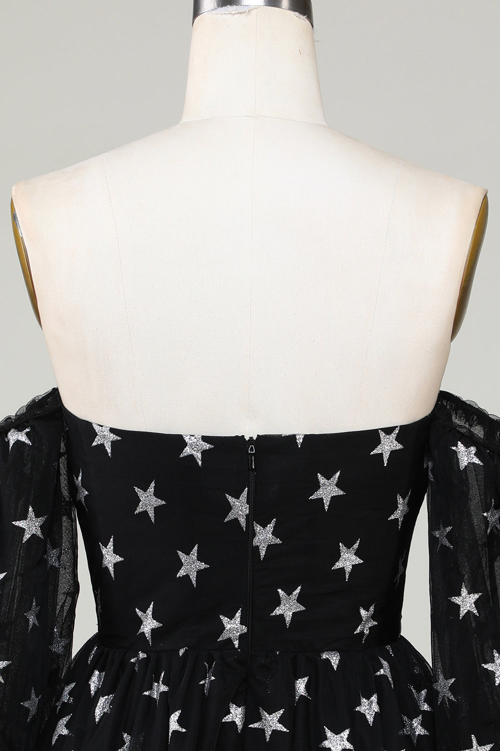 A Line Off the Shoulder Black Stars Short Cocktail Dress