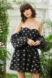 Black A Line Off the Shoulder Stars Short Cocktail Dress
