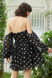 Black A Line Off the Shoulder Stars Short Cocktail Dress