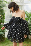 Black A Line Off the Shoulder Stars Short Cocktail Dress