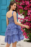 Princess A Line White Corset Tiered Short Cocktail Dress with Lace