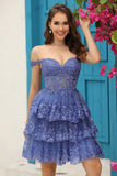 Princess A Line White Corset Tiered Short Cocktail Dress with Lace