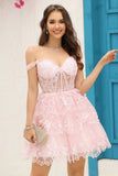 Princess A Line White Corset Tiered Short Cocktail Dress with Lace
