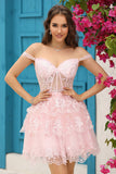 Princess A Line White Corset Tiered Short Cocktail Dress with Lace