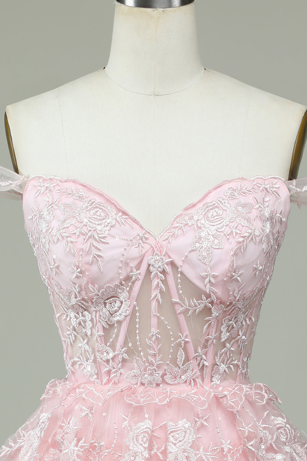 Cute A Line Off the Shoulder Pink Corset Cocktail Dress with Lace