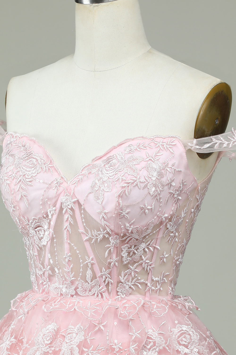 Cute A Line Off the Shoulder Pink Corset Cocktail Dress with Lace